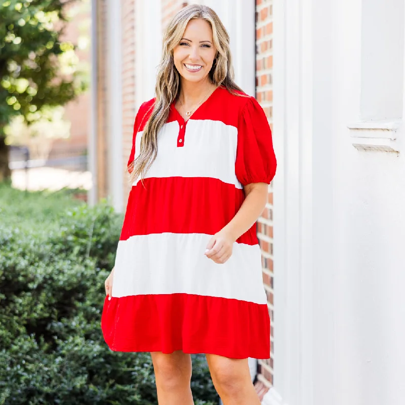 We Are The Champions Dress, Red Crew Neckline Sporty