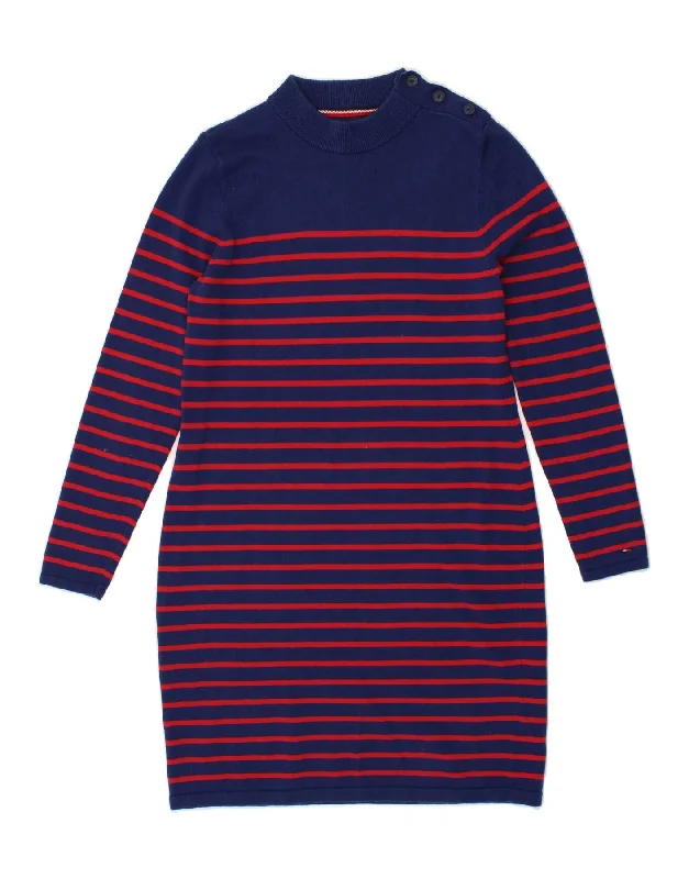 TOMMY HILFIGER Womens Jumper Dress UK 14 Medium Navy Blue Striped Cotton Tunics Travel practical