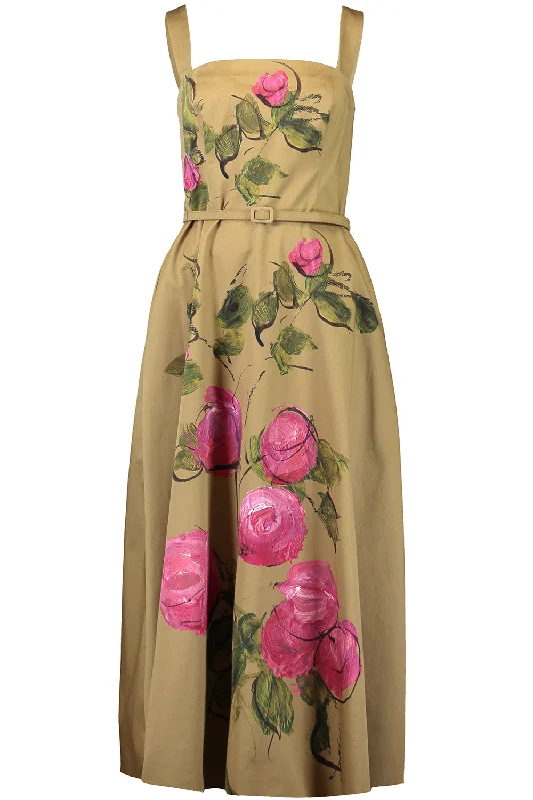 Sleeveless Painted Roses Dress Tunics Chic fashionable