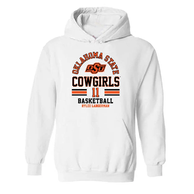 Oklahoma State - NCAA Women's Basketball : Rylee Langerman - Classic Fashion Shersey Hooded Sweatshirt Hoodie with Emblem Brand Identity Oklahoma State - NCAA Women's Basketball : Rylee Langerman - Classic Fashion Shersey Hooded Sweatshirt Hoodie with Emblem Brand Identity