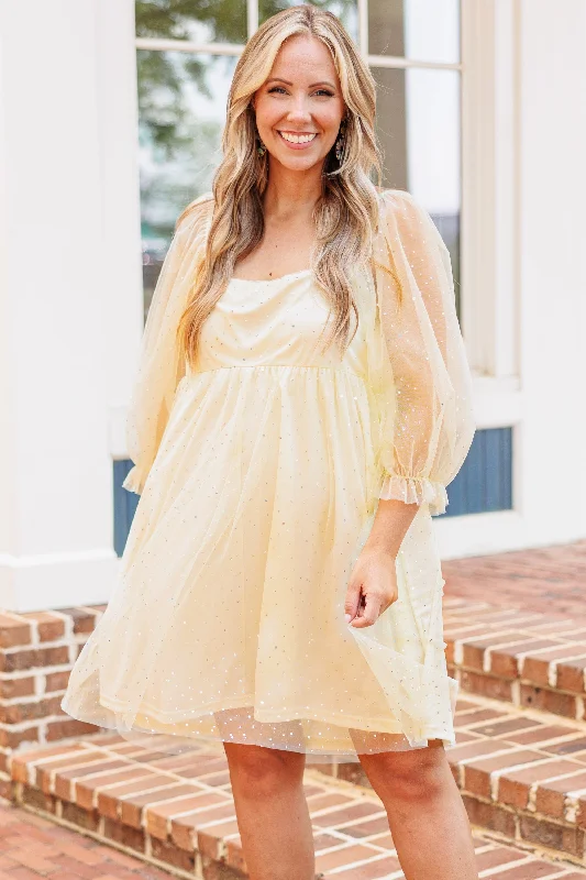 Sweet Evening Dress, Yellow Bodycon Club Sequined