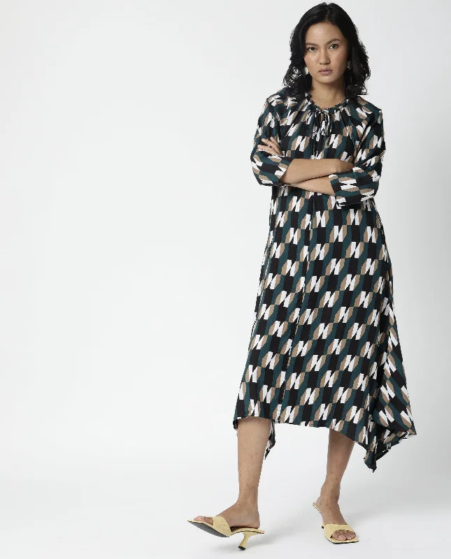 Rareism Womens Matan Green Dress Knee Length Boxy Fit Collar Neck Cotton Silk Fabric Floral Print girly Rareism Womens Matan Green Dress Knee Length Boxy Fit Collar Neck Cotton Silk Fabric Floral Print girly