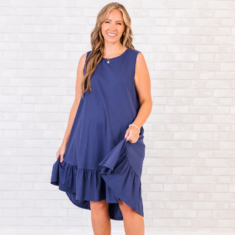 I'm The Catch Dress, Navy Square Neckline Feminine