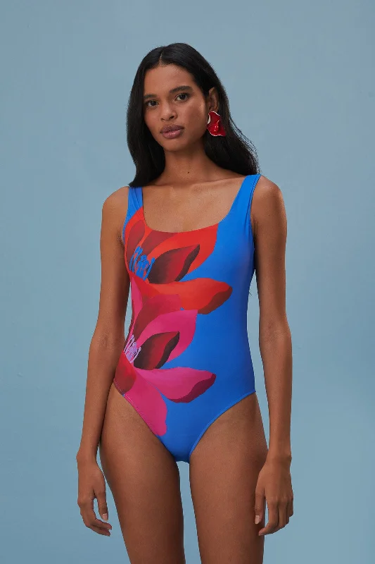 Watercolor Floral One Piece  Swimsuit Sporty Racerback Swimsuit