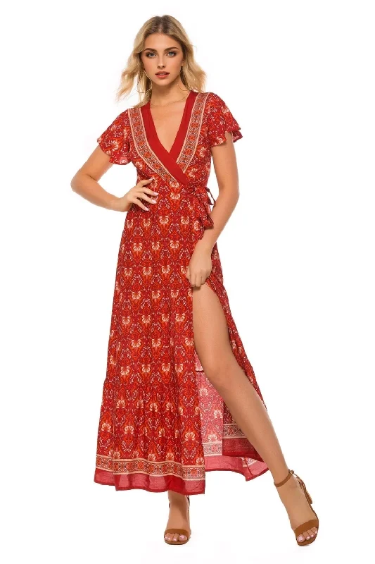 JuliaFashion-Boho Chic Summer Wrap Long Dress Tunics Wedding white
