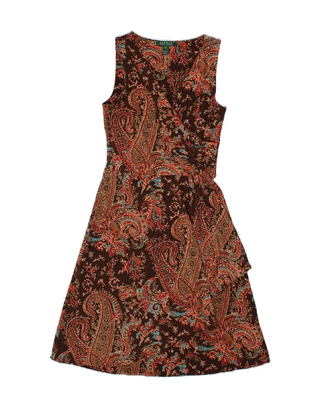 RALPH LAUREN Womens Sleeveless A-Line Dress UK 6 XS Brown Paisley Tunics Lace romantic RALPH LAUREN Womens Sleeveless A-Line Dress UK 6 XS Brown Paisley Tunics Lace romantic