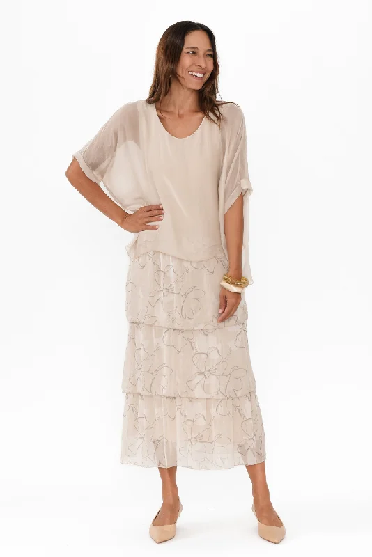 Rosetta Champagne Floral Silk Layer Dress Tunics stripes playful