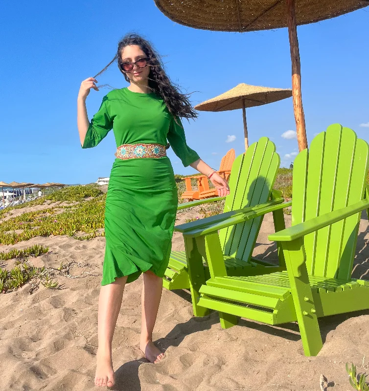 Swimsuit - Dress D2051S Grass green #72 with drape Solid Color Swimsuit