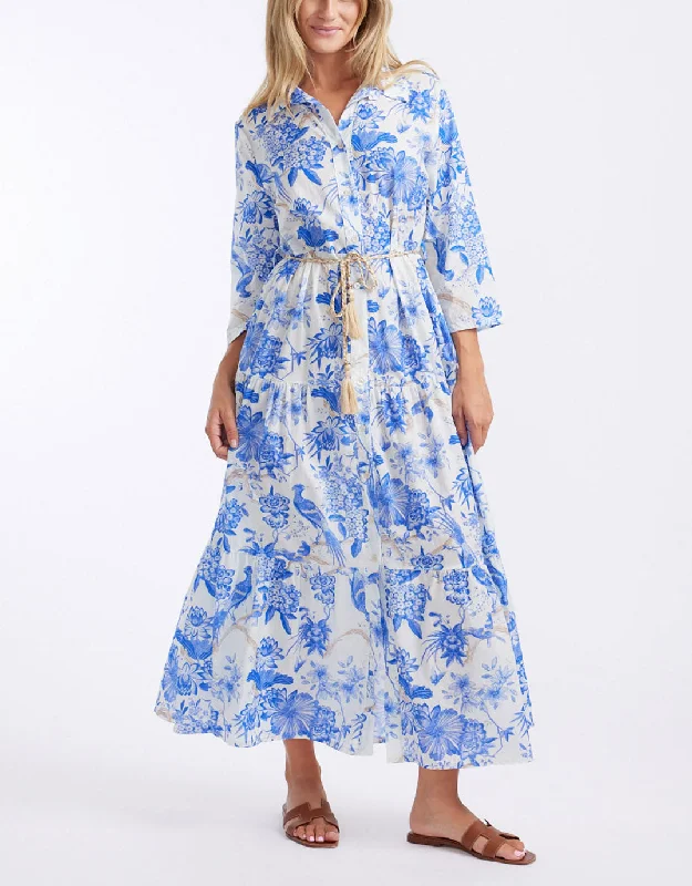 Ladies Who Lunch Dress - Bright Blue Flower Tunics Silk luxurious