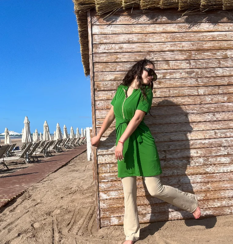 Swimsuit dress #DR2308BS -Wrapped dress with zip- Green #72 Plunge Neckline Swimsuit Swimsuit dress #DR2308BS -Wrapped dress with zip- Green #72 Plunge Neckline Swimsuit