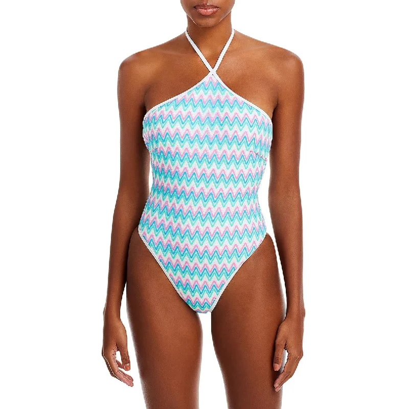 L Space Womens Mirabella Crochet Halter One-Piece Swimsuit Elegant Swim Dress
