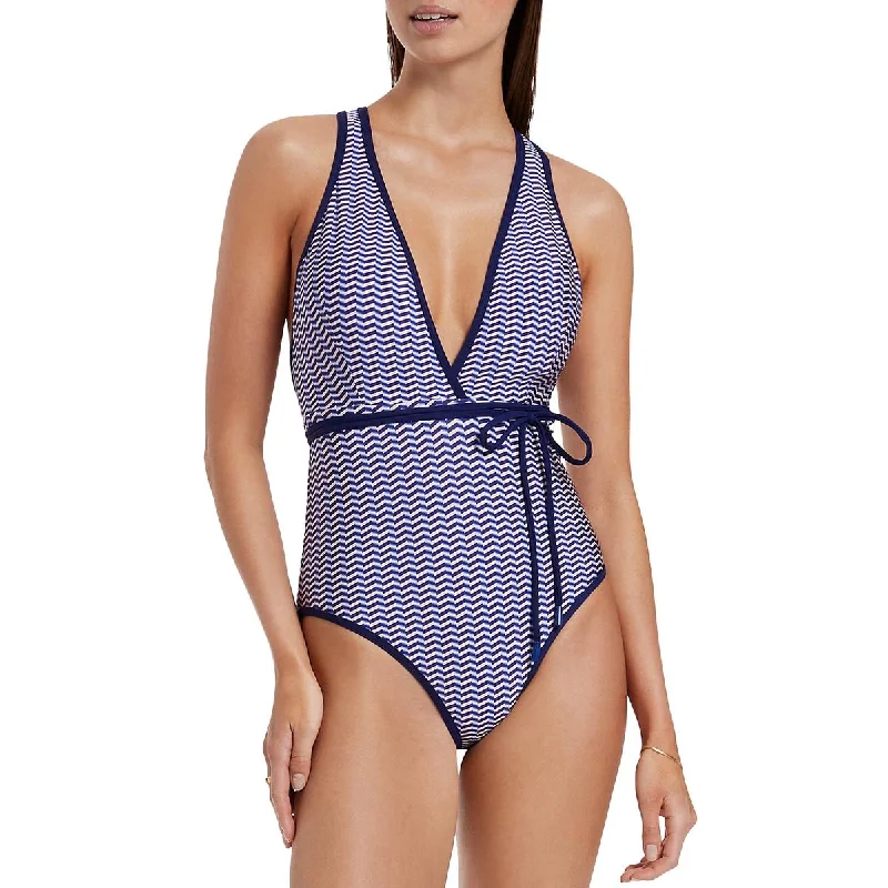 Jets Womens Amoudi Plunge 1PC Printed Nylon One-Piece Swimsuit Vintage Swimwear Look