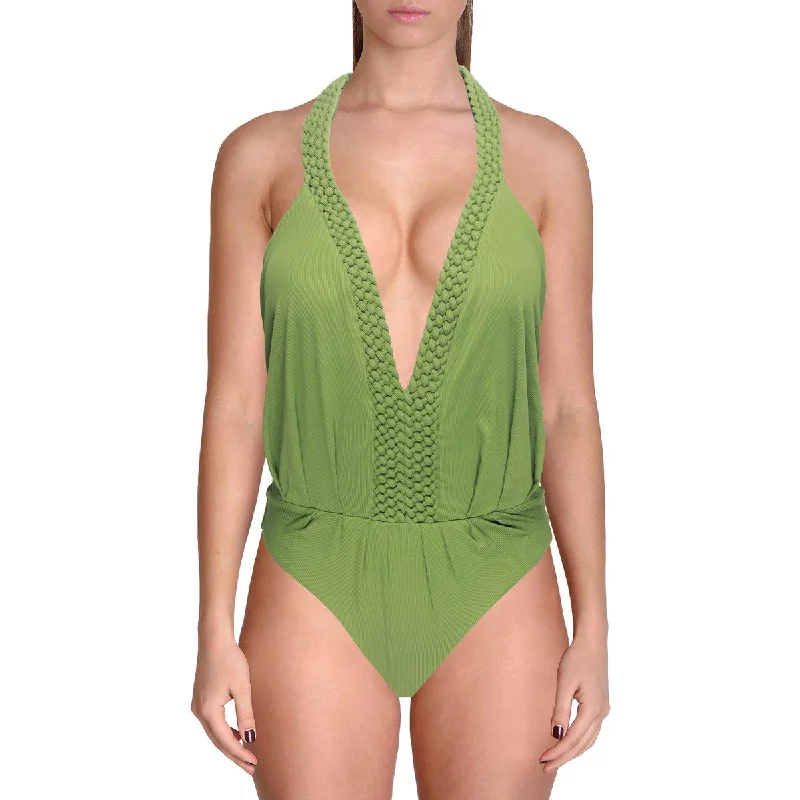 Johanna Ortiz Womens Seashell Halter Deep V Neck One-Piece Swimsuit Floral Print Swimsuit Johanna Ortiz Womens Seashell Halter Deep V Neck One-Piece Swimsuit Floral Print Swimsuit
