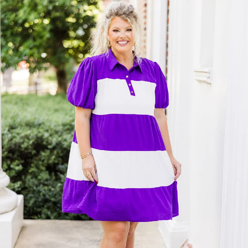 We Are The Champions Dress, Purple Cowl Neckline Elegant