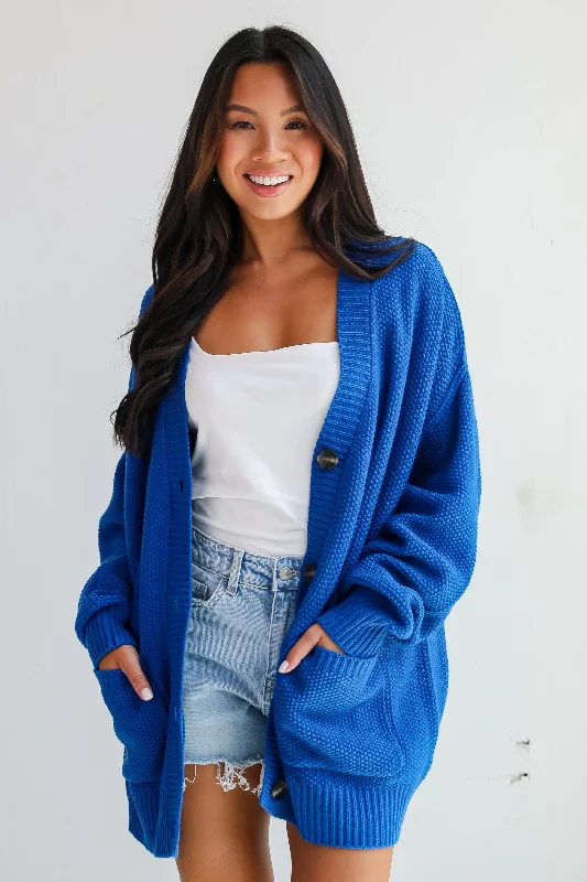 Cuddly Contentment Cobalt Sweater Cardigan Fleece Cardigan Nylon Polyester