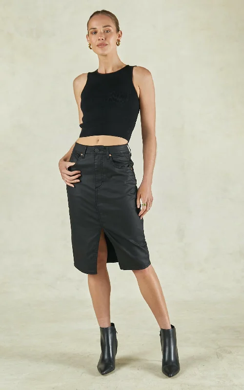 Coated Denim Black High Waisted Revival Skirt corduroy skirt durable