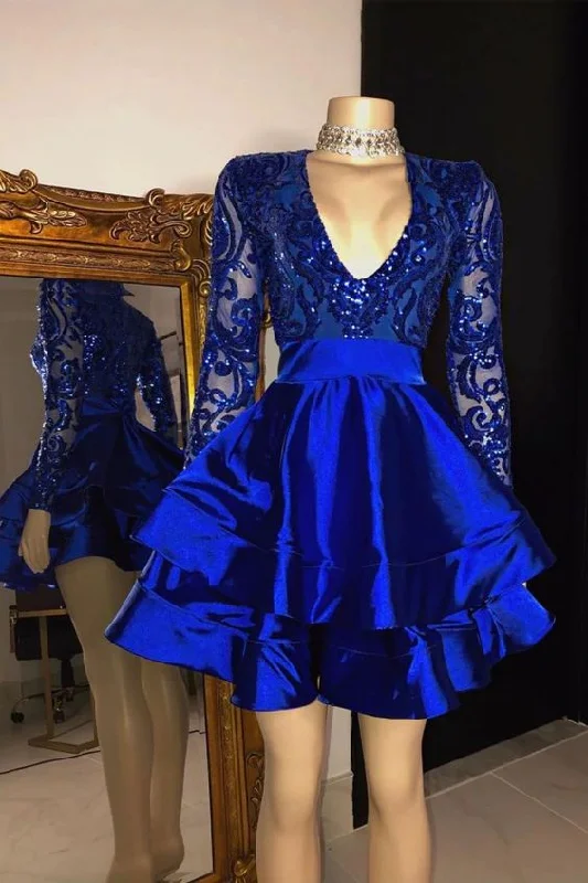 Royal Blue V-neck Long Sleeves Knee Length A-line Party Dresses c3313 Tunics Vintage classic Royal Blue V-neck Long Sleeves Knee Length A-line Party Dresses c3313 Tunics Vintage classic