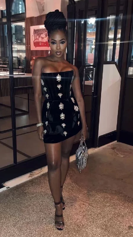 Rhinestone Corset Mini Dress,Shiny Party Dress cc677 Bodycon Fitted Nightout
