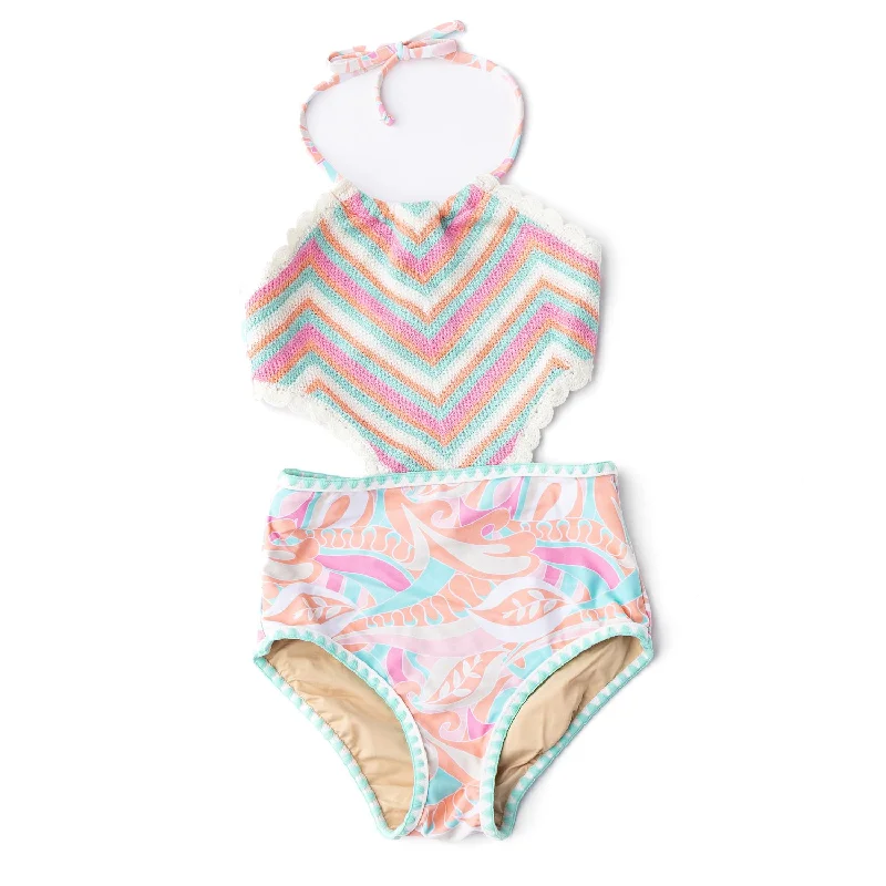 One Piece Crochet Halter Swimsuit | Tutti Fruity Vibrant Bikini Bottoms