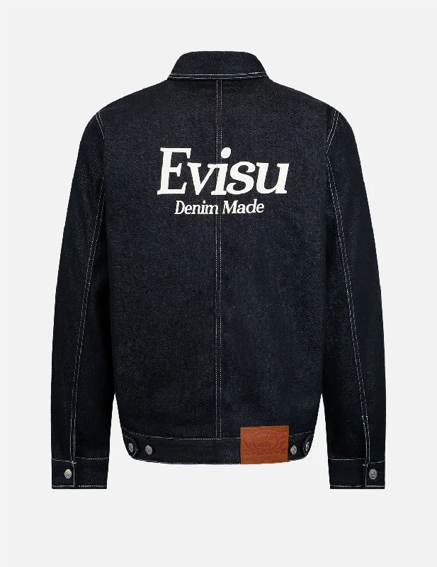 Kamon and Logo Print Denim Shirt Jacket Stand-Up Collar Roll-Neck Collar Turtle Neck Kamon and Logo Print Denim Shirt Jacket Stand-Up Collar Roll-Neck Collar Turtle Neck