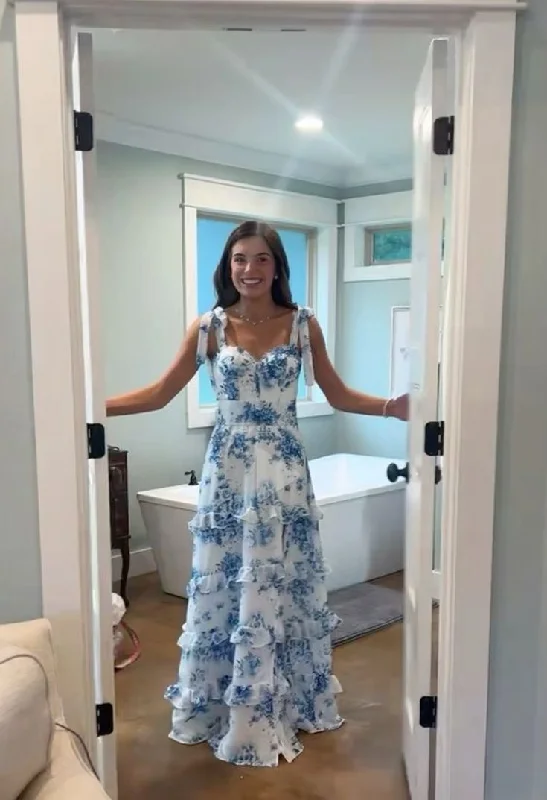 Lovely Blue Floral Printed A-Line Satin Long Formal Party Dress DP3980 Tunics Leisure comfortable Lovely Blue Floral Printed A-Line Satin Long Formal Party Dress DP3980 Tunics Leisure comfortable