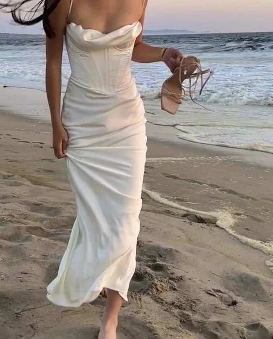 Spaghetti Straps White Satin Long Party Dress Prom Evening Gown cc1377 Tunics Business professional Spaghetti Straps White Satin Long Party Dress Prom Evening Gown cc1377 Tunics Business professional