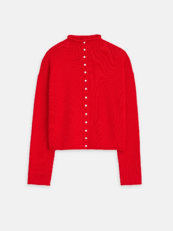 Taylor Rollneck Cardigan in Cotton Cashmere Velvet Chenille Corduroy