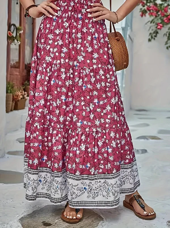 NEW LIFE: Full Size Tiered Printed Elastic Waist Skirt denim skirt trendy