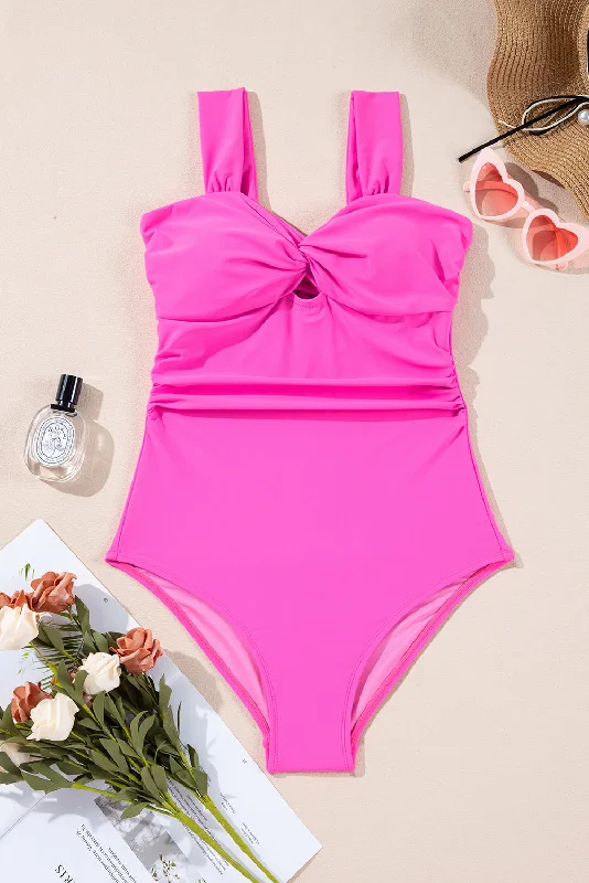 Blue Zone Planet |  Bright Pink Cut Out Twist Bowknot Backless One Piece Swimsuit Classic One-Piece