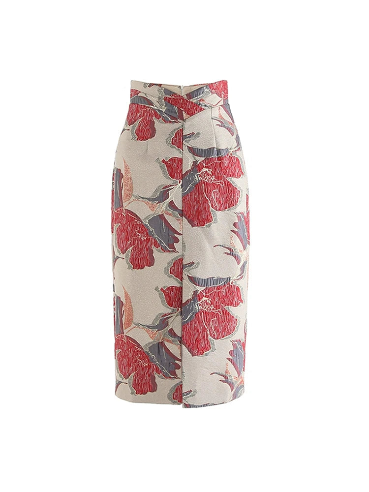Floral Print High Waist Skirt a-line skirt cut