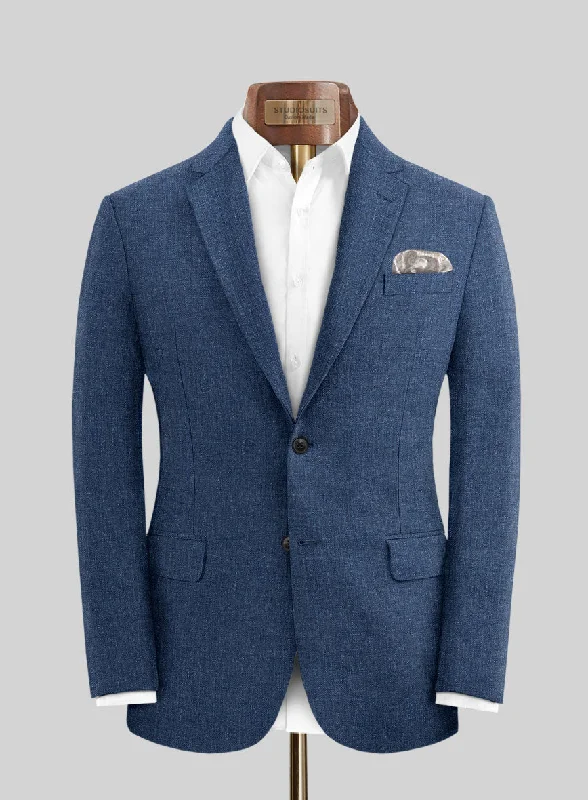 Solbiati Denim Dark Blue Linen Jacket Trench Coat Raincoat Waterproof Jacket