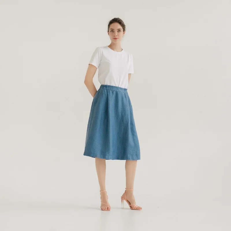 LIMITED EDITION Petrol Blue Linen Twill Tulip Skirt silk skirt luxurious