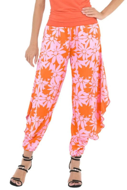 Satin Floral Harem Style Tango Pants With Slits Trendy Velvet Pants
