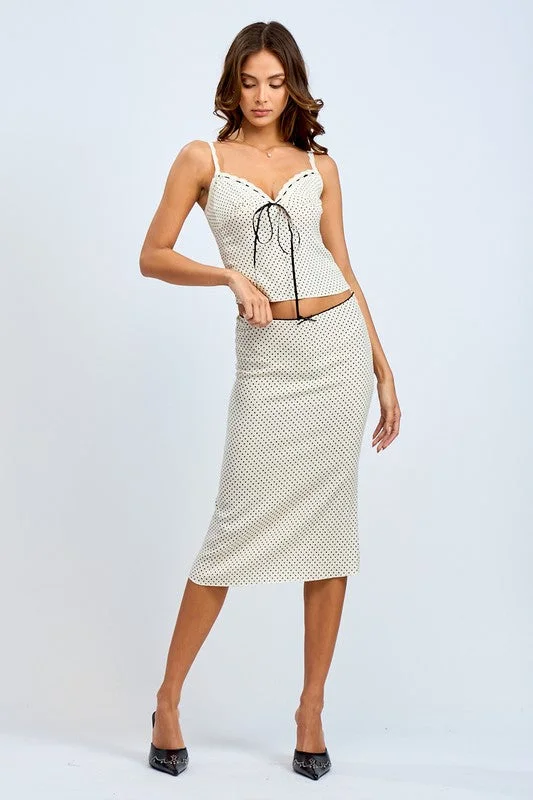 Polka Dot Midi Skirt Set silk skirt lustrous