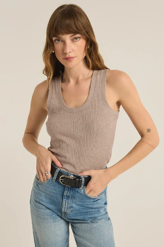 Z SUPPLY - SIRENA RIB TANK HEATHER TAUPE black tank top