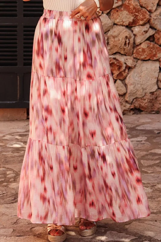 Tiered Printed Elastic Waist Skirt cotton skirt soft