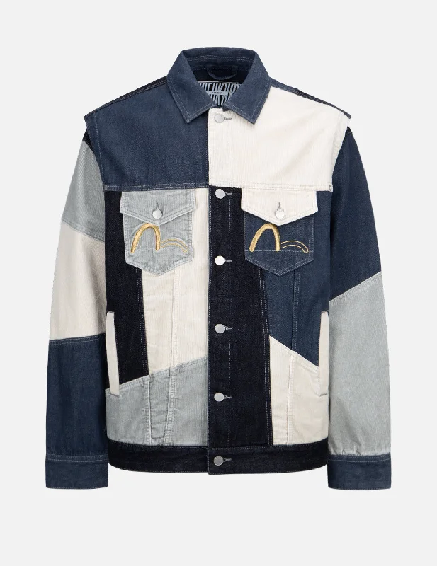 Tri-Tone Fabric Mixed Denim Jacket Jersey Jacket Tulle Jacket Batik Jacket