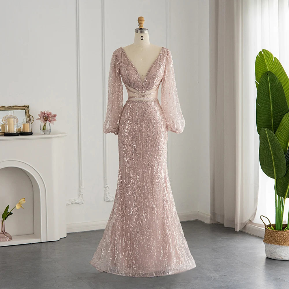 Scz027-2 Luxury Beaded Mermaid Mint Green Evening Dress 2023 Sexy V-Neck African Prom Party Dresses For Women Wedding Tunics Vintage classic