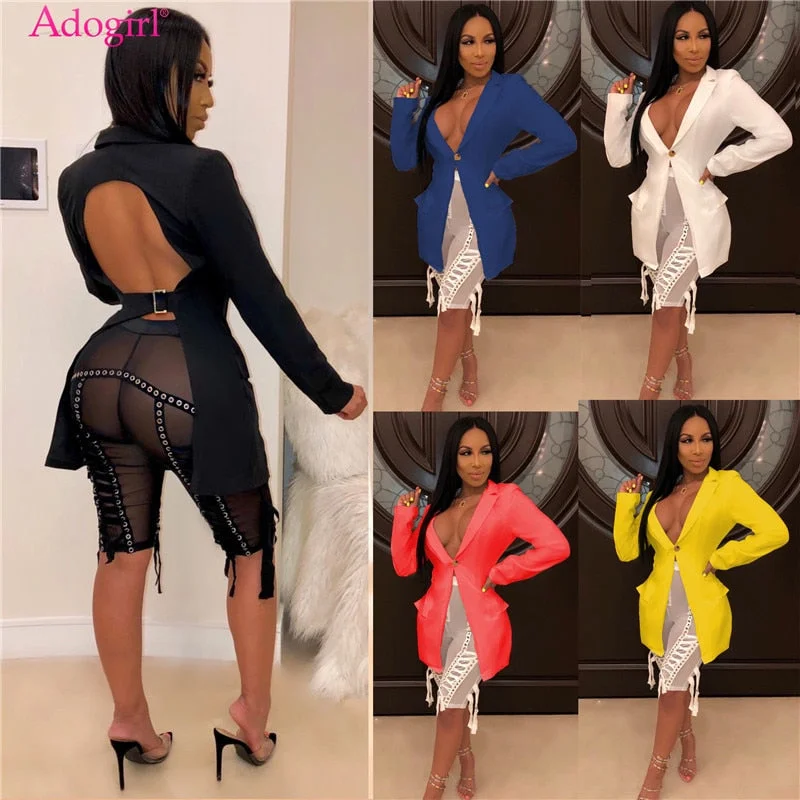 Adogirl Solid Backless Asymmetrical Blazer Coat Women Casual Turn Down Collar Full Sleeve Business Suit Outwear Jacket Cotton Jacket Linen Jacket Terry Jacket Adogirl Solid Backless Asymmetrical Blazer Coat Women Casual Turn Down Collar Full Sleeve Business Suit Outwear Jacket Cotton Jacket Linen Jacket Terry Jacket