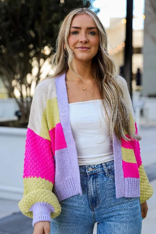 FINAL SALE - Sweetest You Color Block Cardigan - DU DEAL Chenille Blend Fleece Blend Nylon Blend