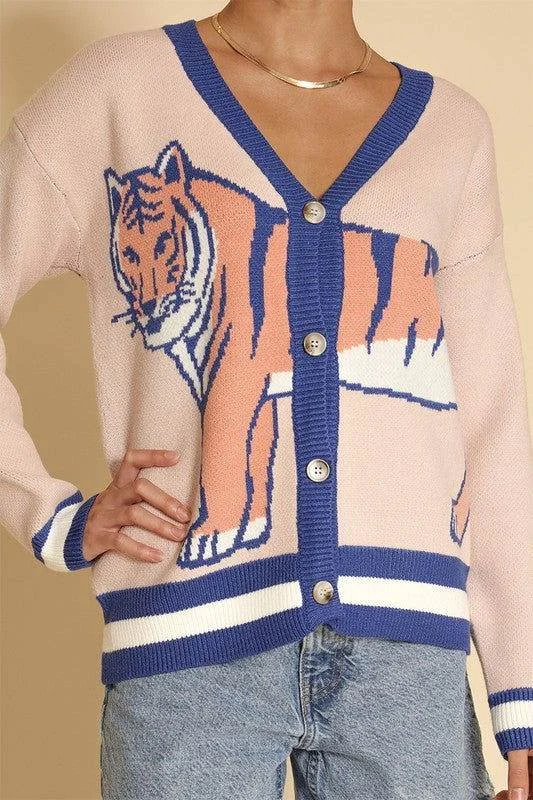 Tiger knit cardigan Chenille Brocade Lace