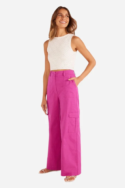 Minkpink Liora Cargo Pocket Pants in Orchid Casual Plaid Pants