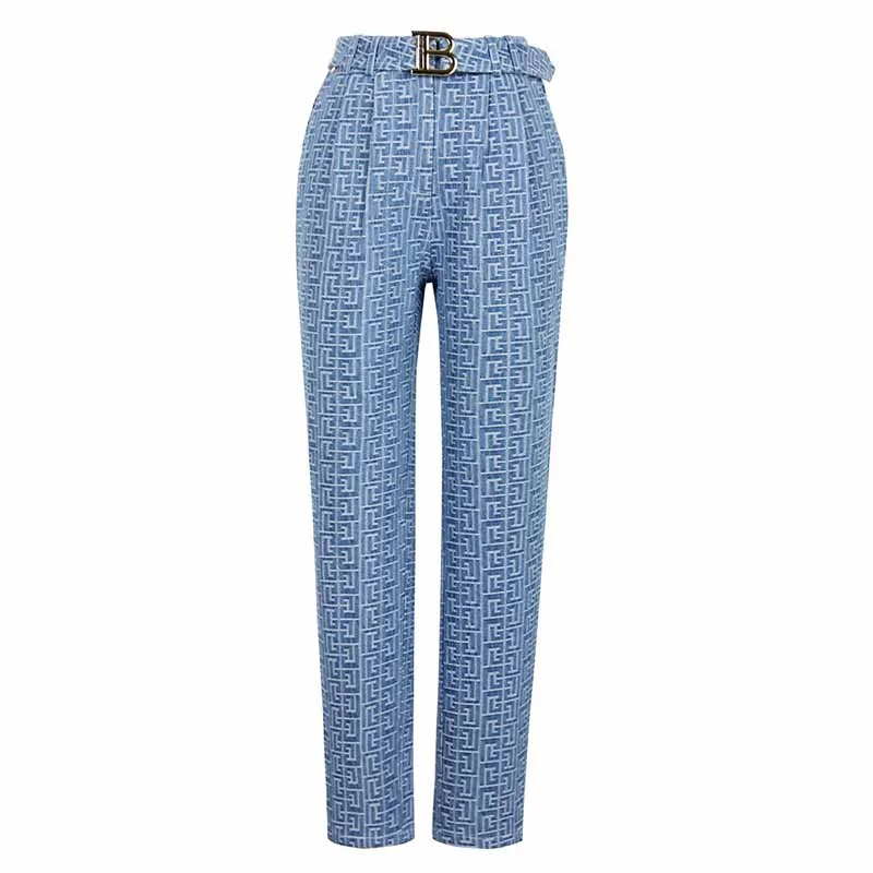 Women's Belted Soft Denim Pants Classic Flared Pants
