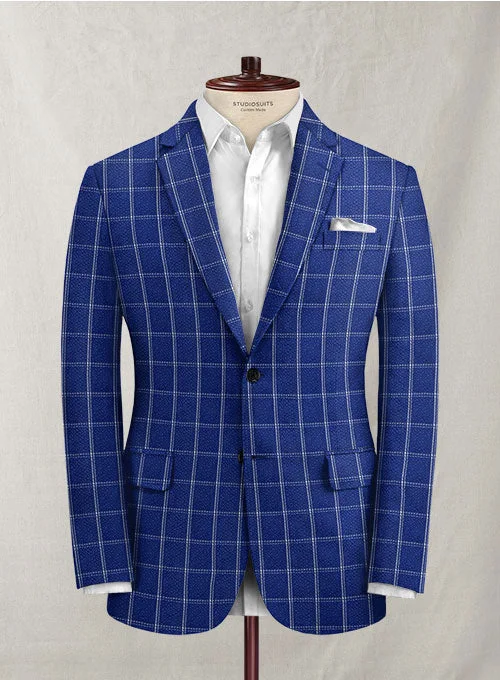 Solbiati Cobalt Blue Checks Seersucker Jacket Zippered Front Buttoned Front Snap Front Solbiati Cobalt Blue Checks Seersucker Jacket Zippered Front Buttoned Front Snap Front