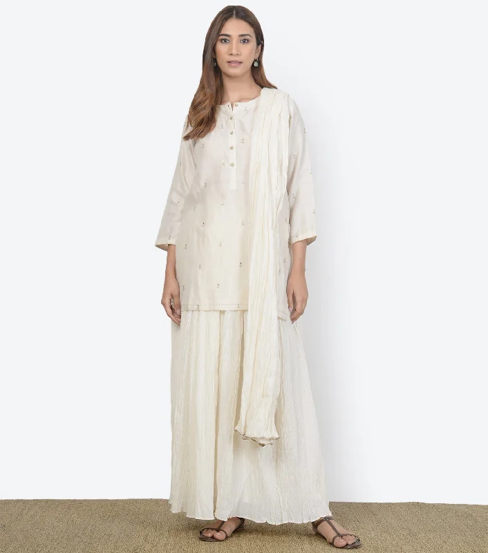 Ivory Chanderi Kurta & Skirt Set velvet skirt plush