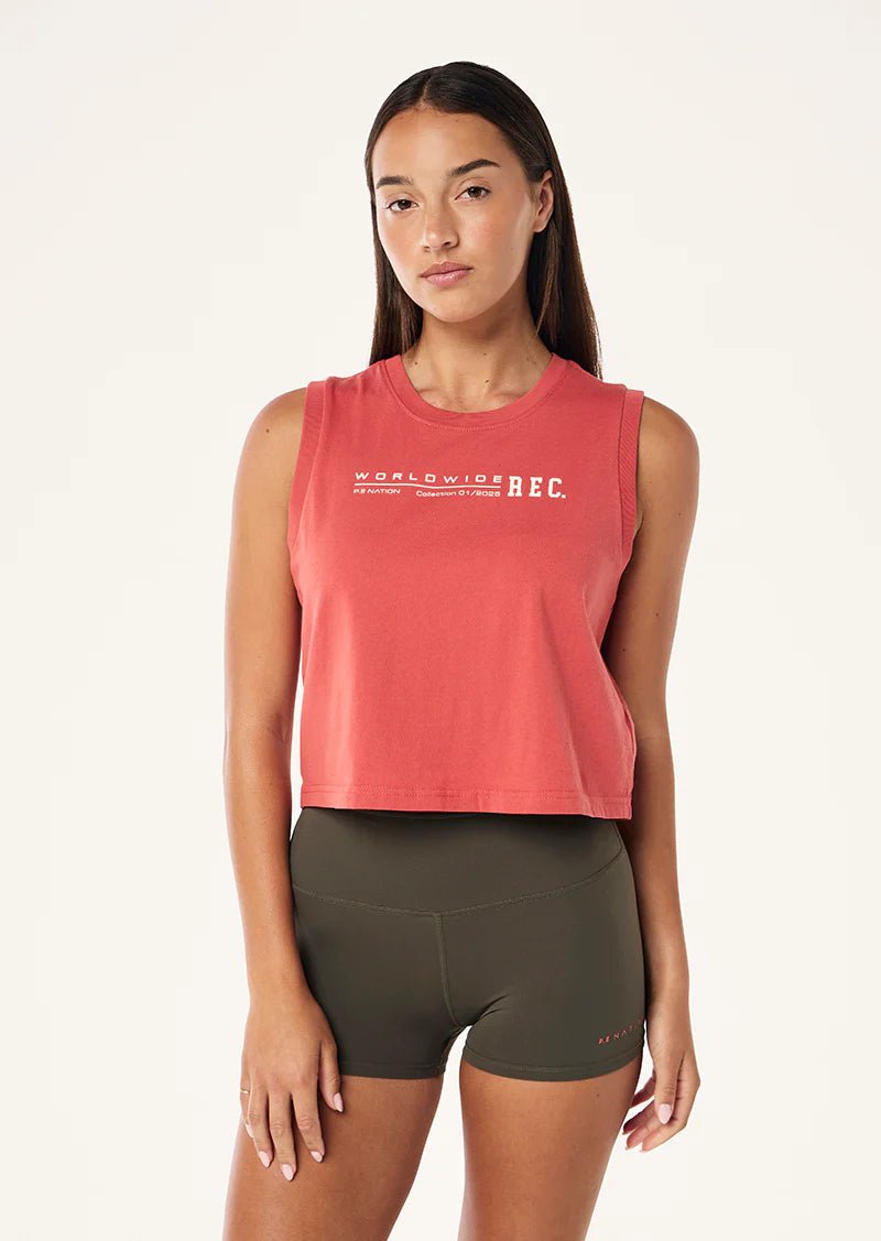 Women's P.E Nation World Wide Tank in Washed Brick Red cozy tank top