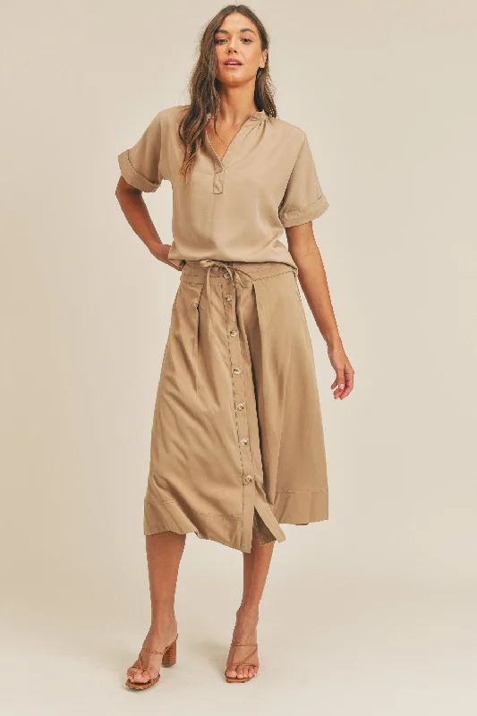 Short Sleeve Top and Button Down Midi Skirt Set lace skirt delicate