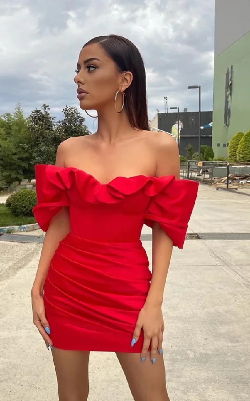 Red Off Shoulder Mini Cocktail Dresses Ruffles Satin Column Sexy Clubbing Dress Ruched Above Knee Formal Party Dresses c3190 Tunics Fleece cozy Red Off Shoulder Mini Cocktail Dresses Ruffles Satin Column Sexy Clubbing Dress Ruched Above Knee Formal Party Dresses c3190 Tunics Fleece cozy