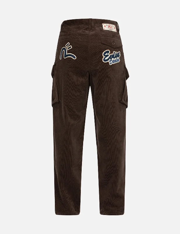 Logo and Seagull Embroidery Relax Fit Corduroy Pants Sleek Black Pants
