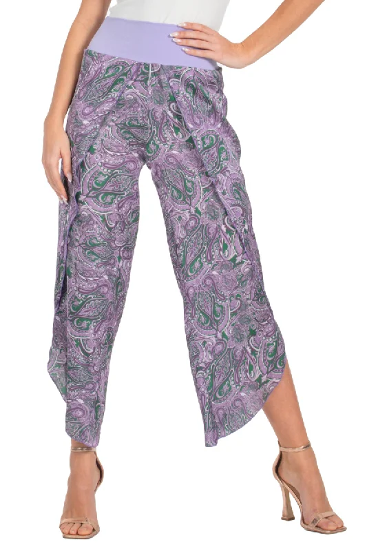 Purple Paisley Print Wrap Tango Pants Slim-Fit Leggings